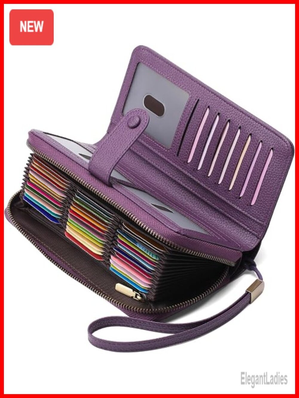 Faux Leather RFID Blocking Credit Card Holder Wallet with Wristlet 45 Slots